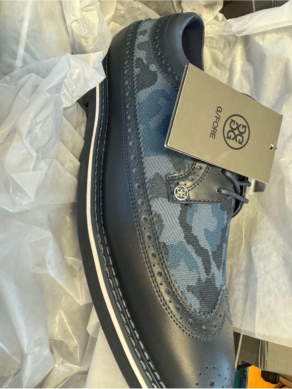 G/FORE Navy and Blue Camouflage Wingtip Golf Shoes